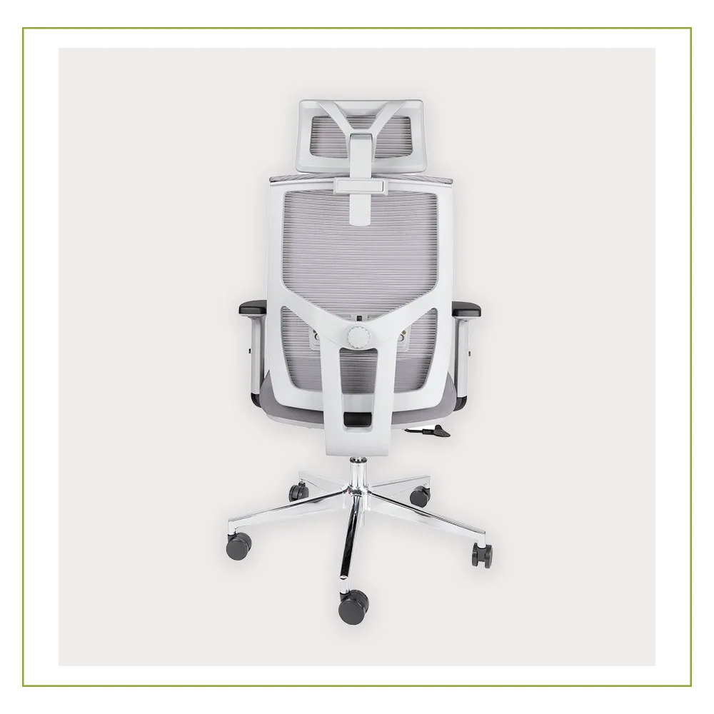 Silla Ejecutiva con cabecera y soporte lumbar ajustable Aiko Gris atras
