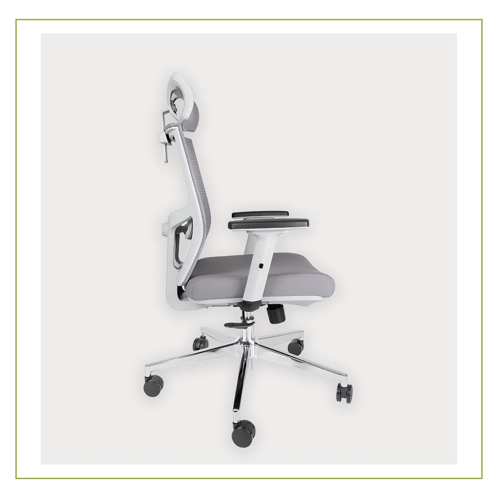 Silla Ejecutiva con cabecera y soporte lumbar ajustable Aiko Gris lado