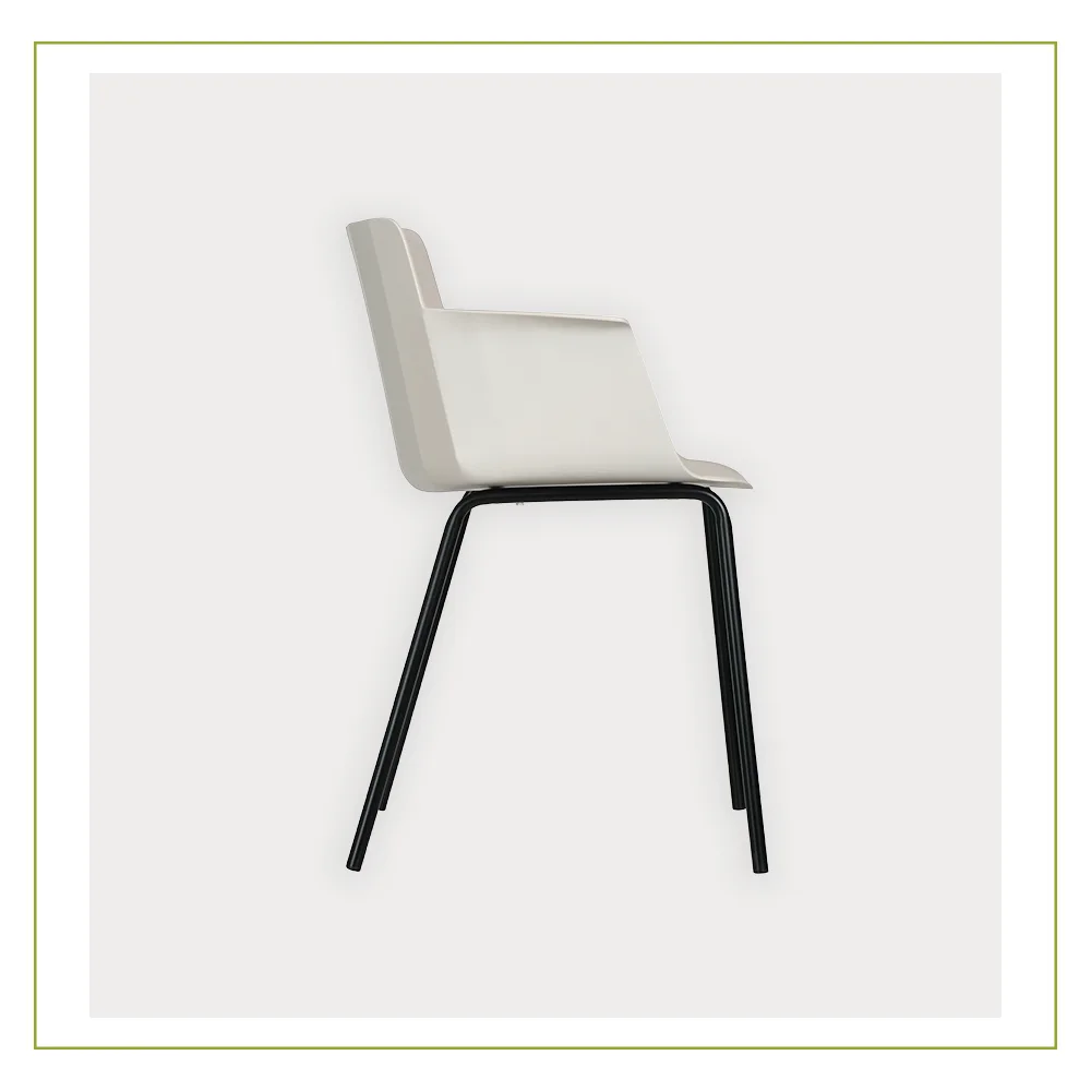 Silla Visitante de Polipropileno de Alta Resistencia con Base Metálica Potenza Beige lado
