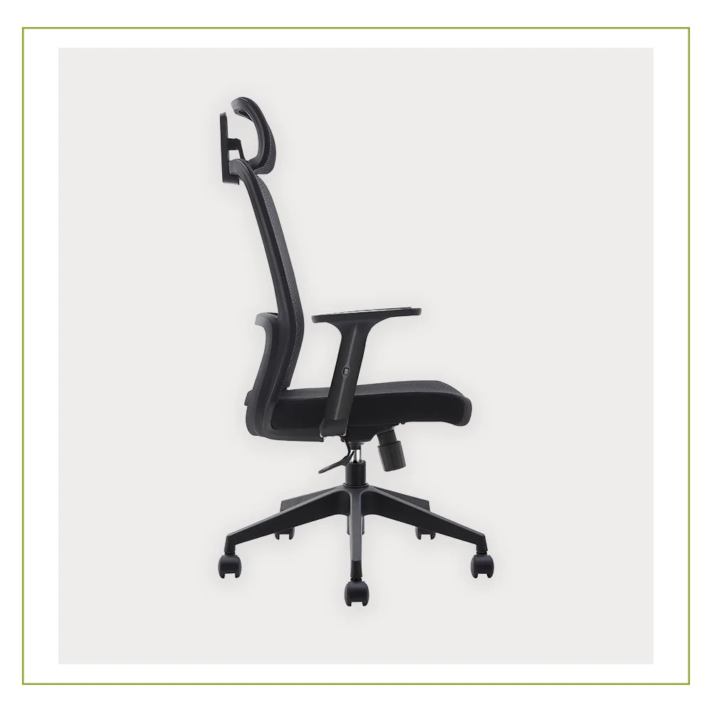 Silla Ejecutiva con soporte lumbar Respaldo en Malla y cabecera Cozy lado