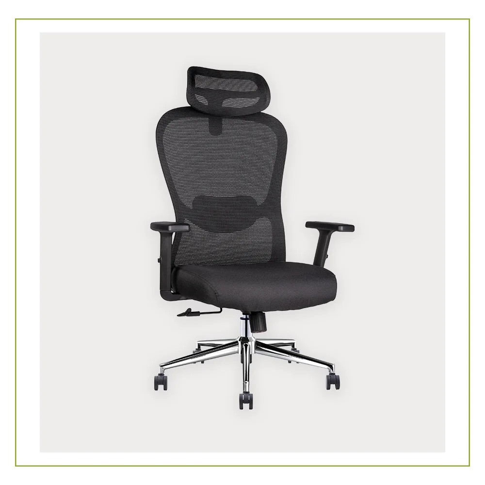 Silla Ejecutiva con soporte lumbar Respaldo en Malla y cabecera Athelier