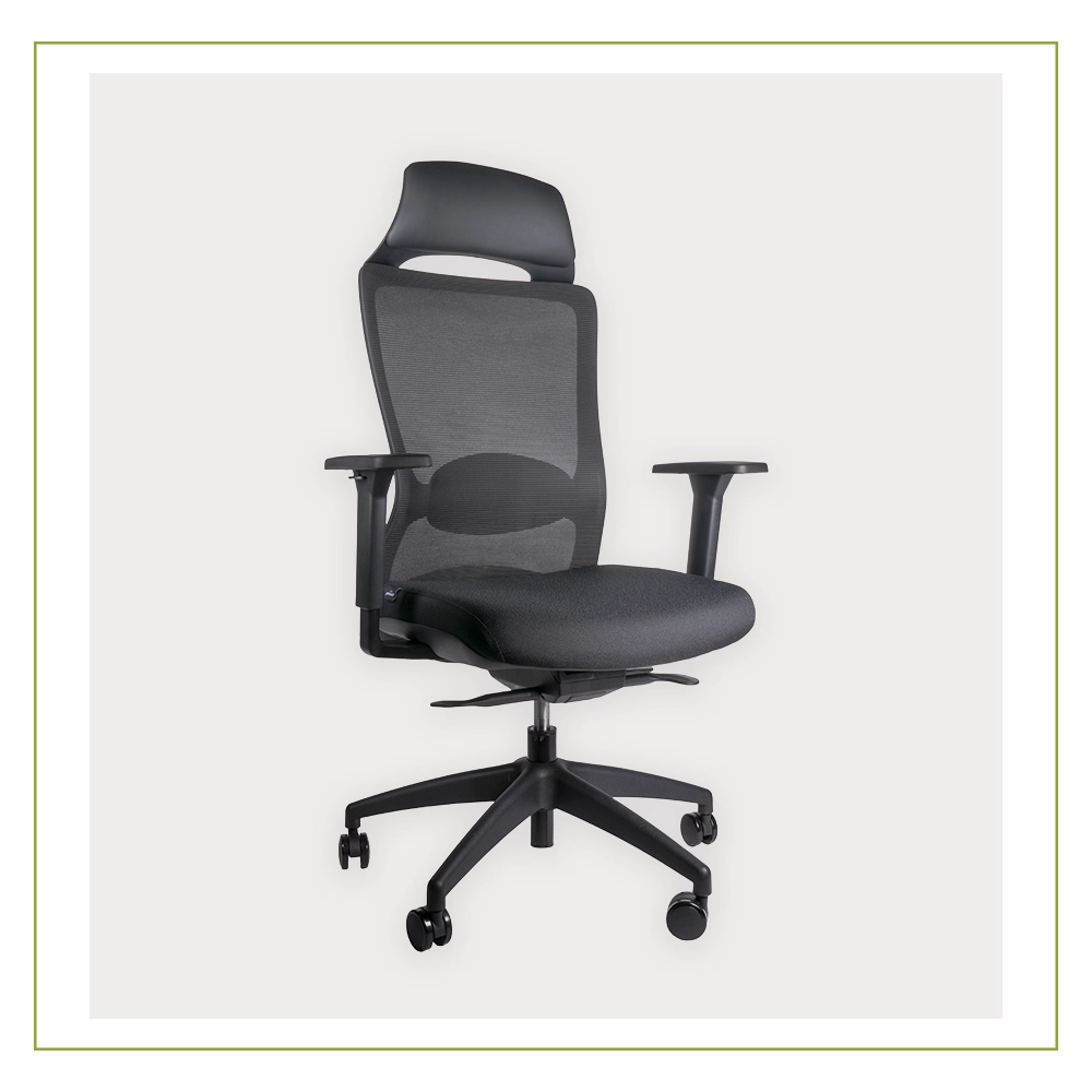 Silla Ejecutiva con soporte lumbar Respaldo en Malla y cabecera Wicker